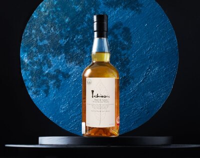 A bottle of Ichiro's Malt & Grain World Blended Whisky.