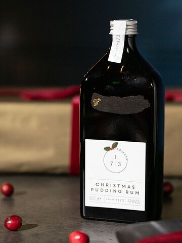 A bottle of Project #173 Christmas Pudding Rum