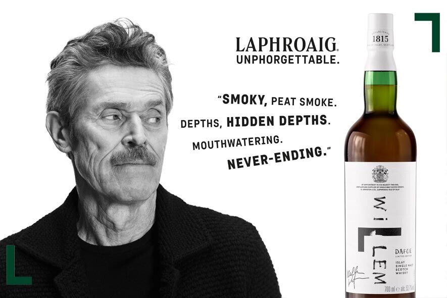 A bottle of Laphroaig 14 Willem Dafoe