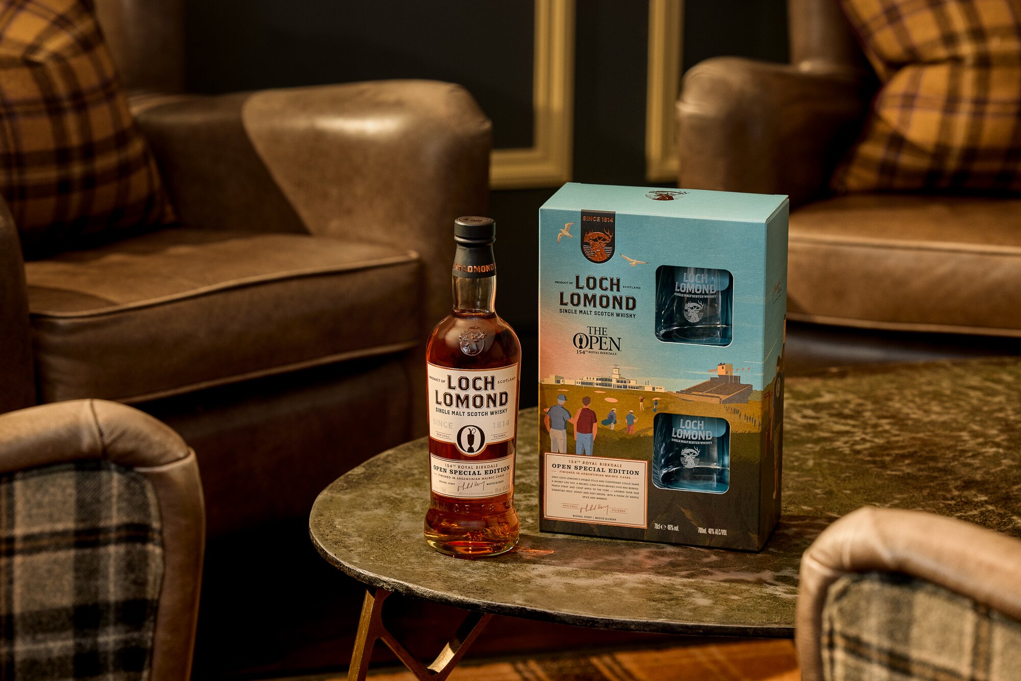 A bottle of Loch Lomond Open Special Edition 2026 Whisky Gift Set