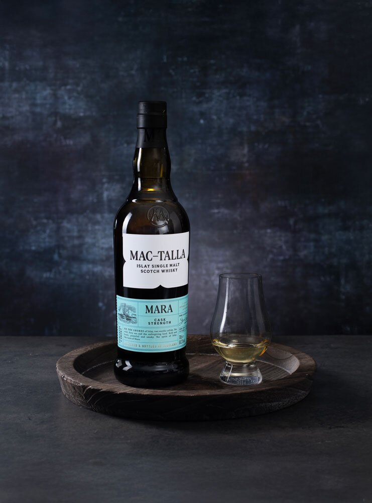 Mac-Talla Mara whisky bottle with tasting glass