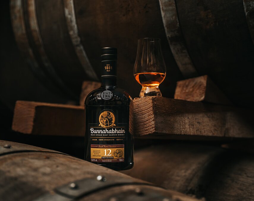 A bottle of Bunnahabhain 12 Year Old Cask Strength - 2025 Edition.