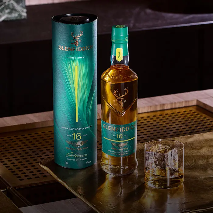 A bottle of Glenfiddich x Aston Martin Formula One whisky #2.