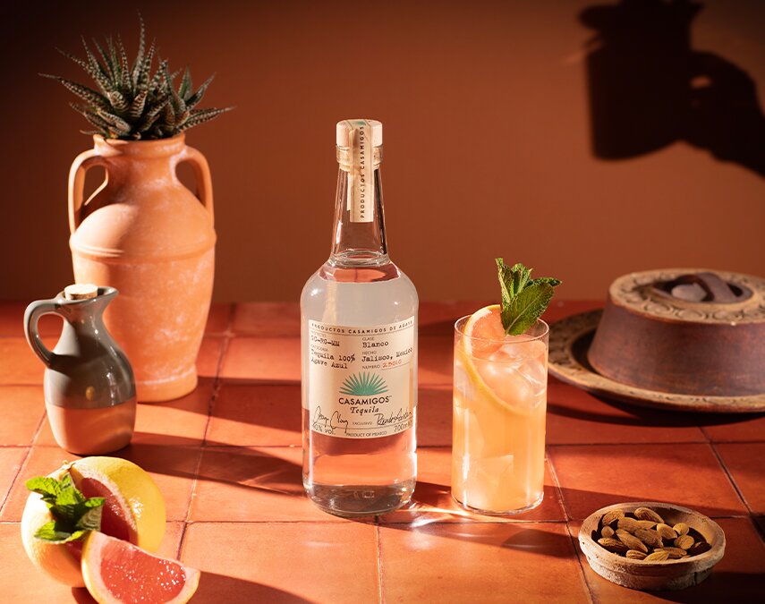 A bottle of Casamigos Blanco Tequila.