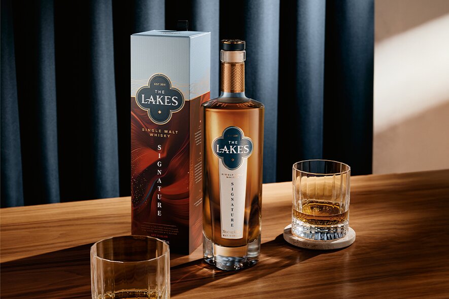 A bottle of the Lakes Signature Whisky.