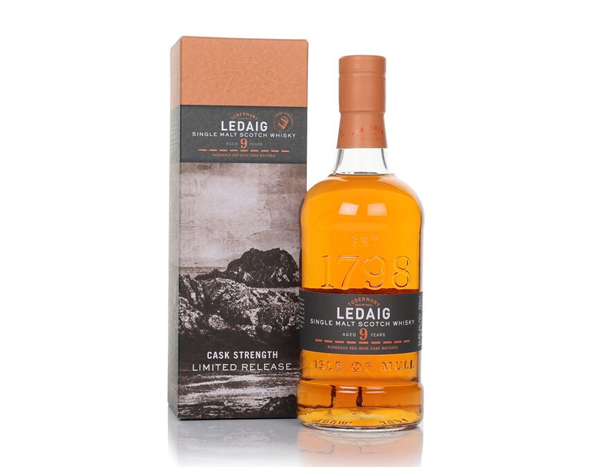 A bottle of Ledaig 9 Year Old Bordeaux Red Wine Cask Matured.