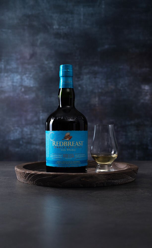 Redbreast Moscatel Edition - Iberian Series whiskey bottle with tasting glass
