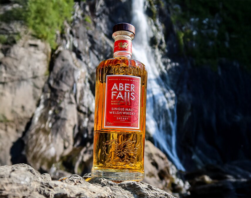 A bottle of Aber Falls Malt Whisky.