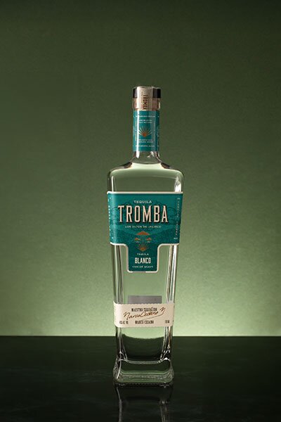 A bottle of Tromba Tequila Blanco