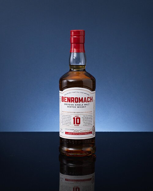 A bottle of Benromach 10 Year Old