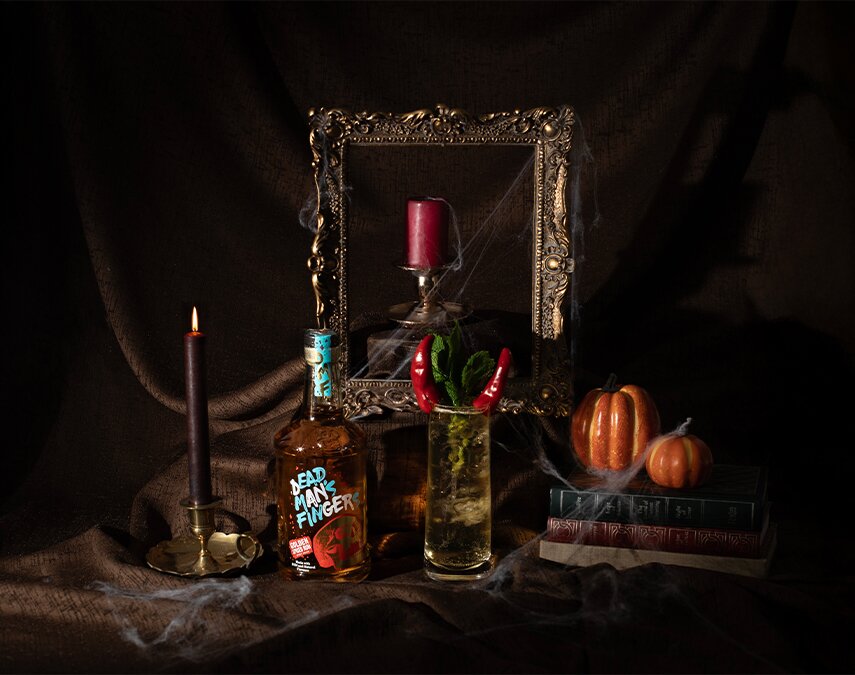 A bottle of Dead Man's Fingers Golden Spiced Rum Spirit Drink.