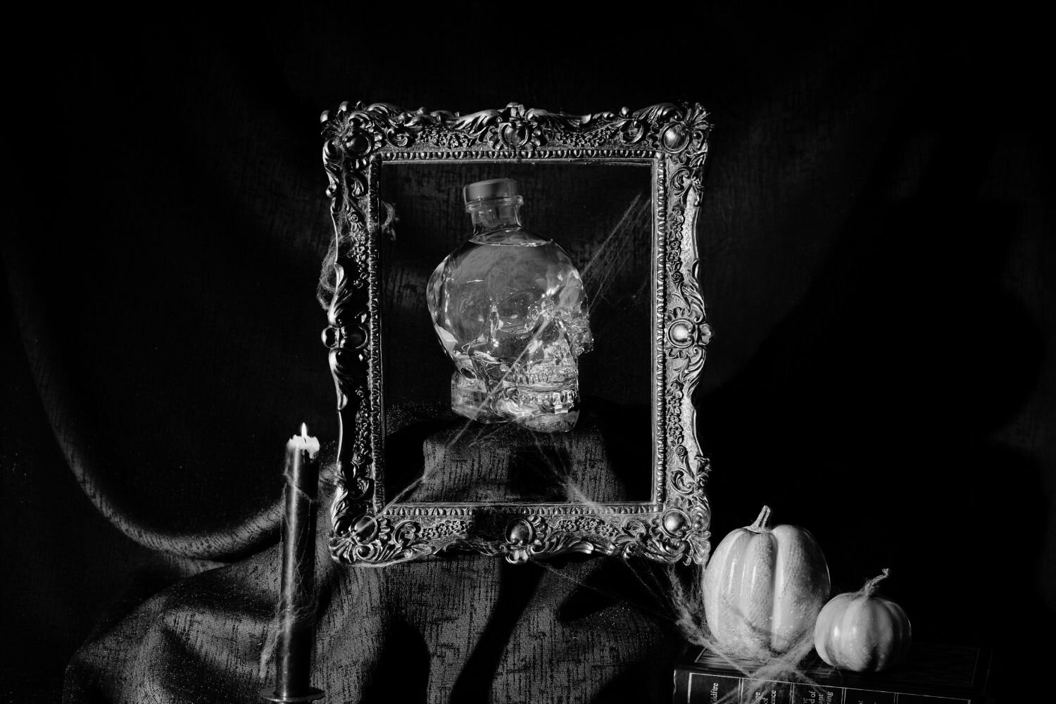 A bottle of Crystal Head Vodka.