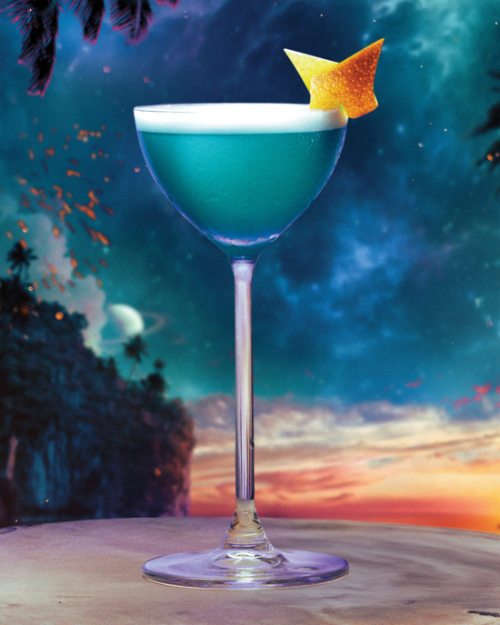 A Bols Blue Martini with recipe.