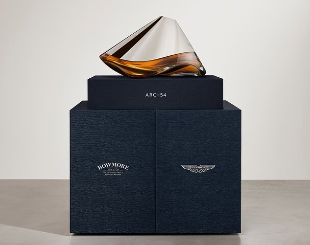 A bottle of Bowmore Arc-54 with presentation box