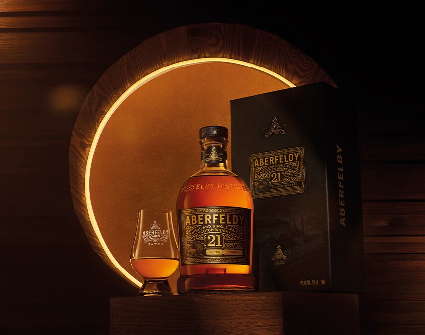 A bottle of Aberfeldy 21 Year Old.