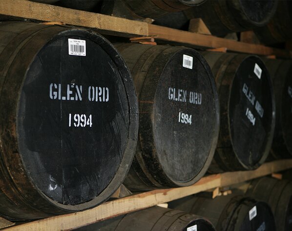 Barrels in storage at the Glen Ord Distillery