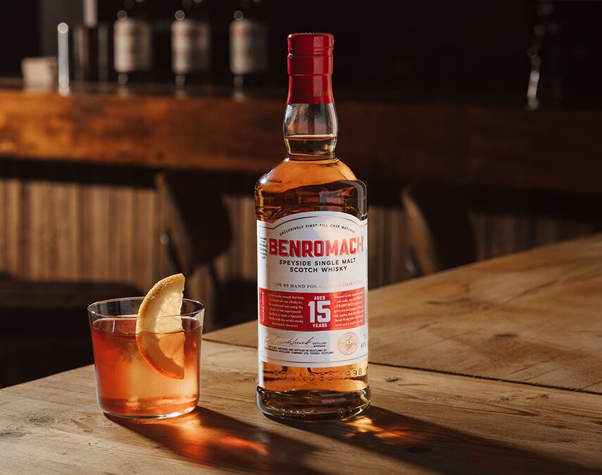 A bottle of Benromach 15 Year Old