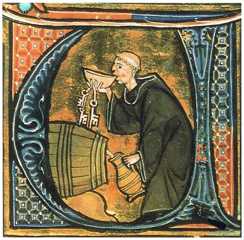 A monk stealing a drink from a piece of art by Aldobrandino I d' Este