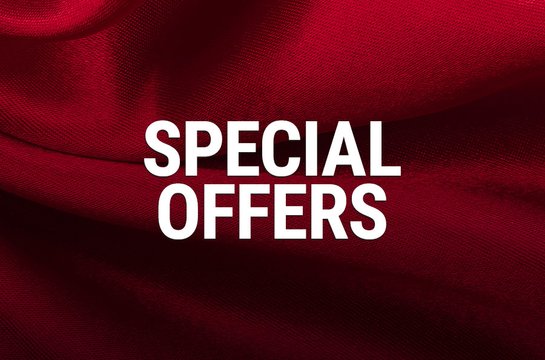 Special Offers text on a red velvet texture, shop all of our special offers