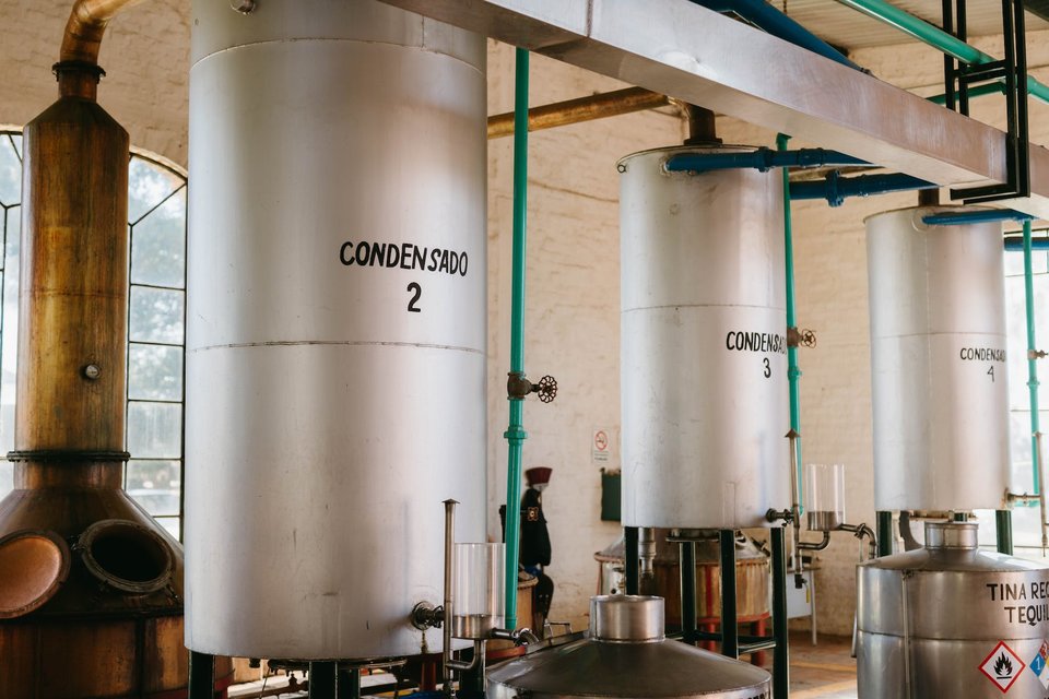 Large distillation apparatus in a Tequila production facility.