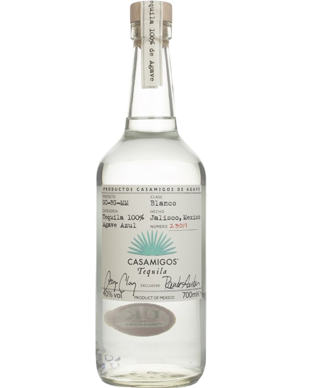 A bottle of Casamigos Blanco