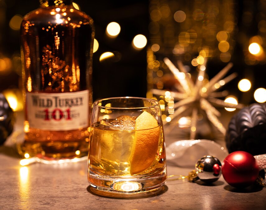 A Festive Old Fashioned made with Wild Turkey 101.