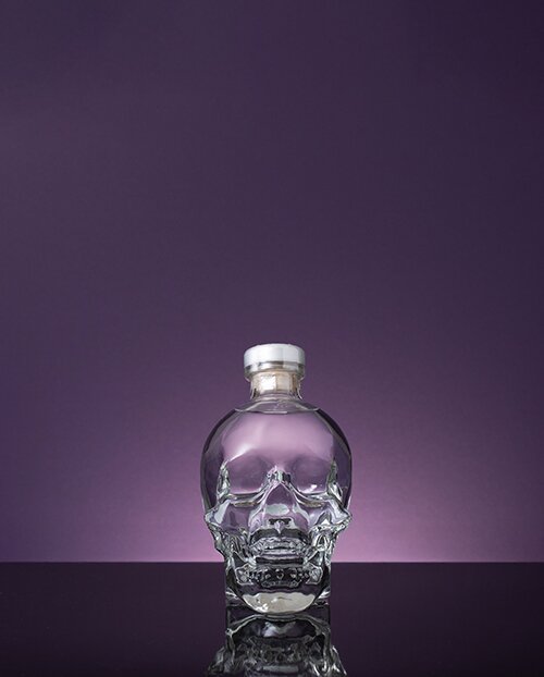 A bottle of Crystal Head Vodka