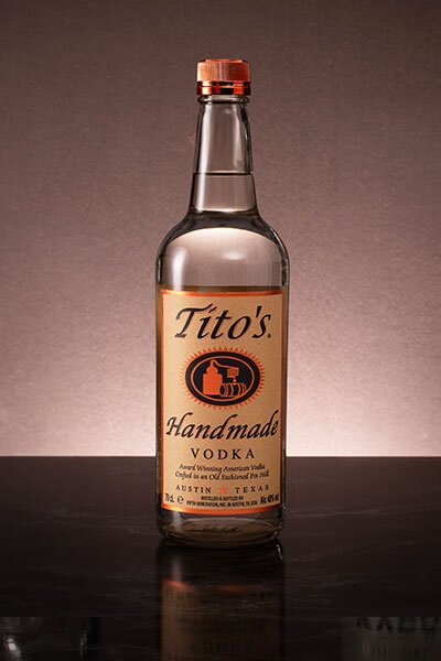 A bottle of Tito's Vodka