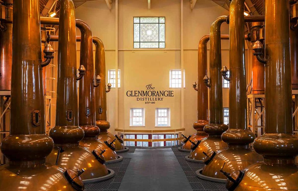 Copper pot stills at Glenmorangie distillery