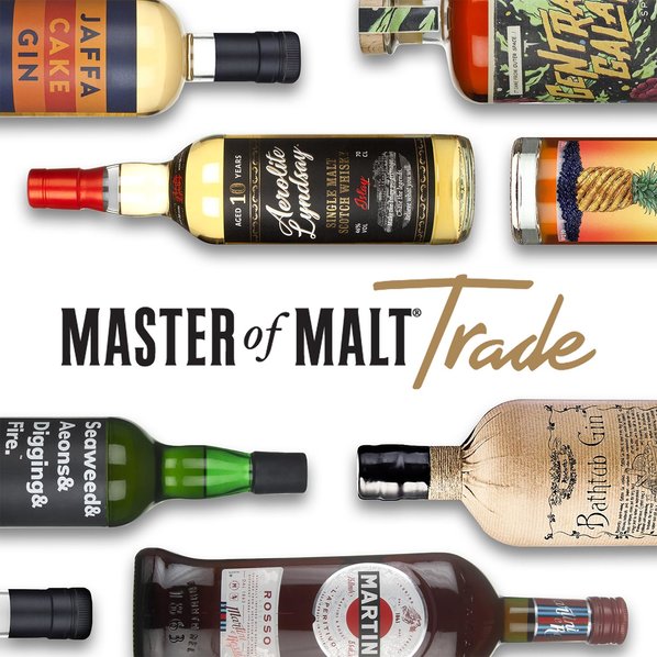 Master of Malt Trade, a flat lay of bottles on a white background