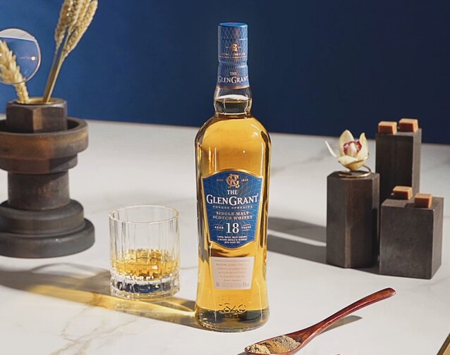 A bottle of Glen Grant 18 Year Old Rare Edition. 