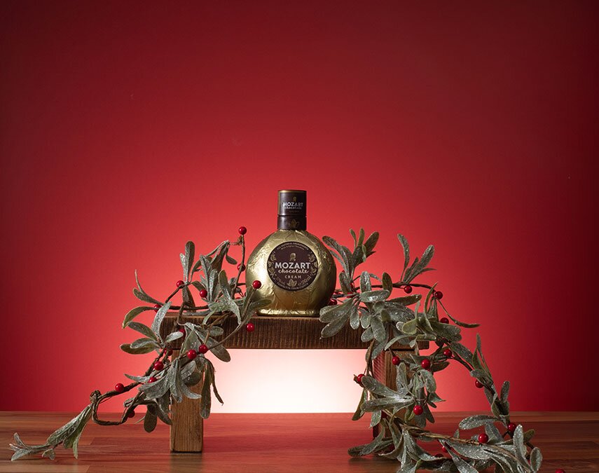 A bottle of Mozart Gold Chocolate Cream Liqueur