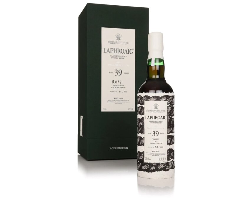 A bottle of Laphroaig 39 Year Old - The Wall Collection (Rope Edition)
