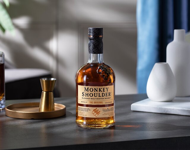 A bottle of Monkey Shoulder Blended Malt Scotch Whisky