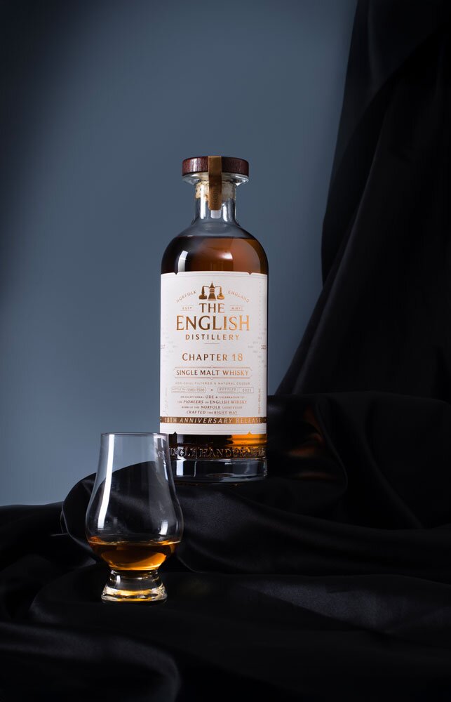 The English Chapter 18 (18th Anniversary Release) whisky bottle with glass