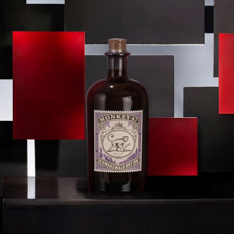 A bottle of Monkey 47 Dry Gin