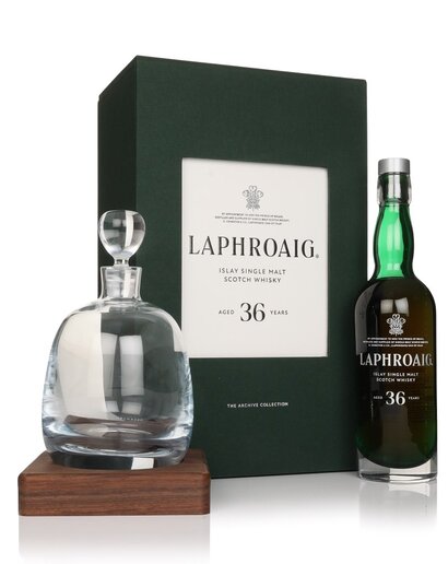 A bottle of Laphroaig 36 Year Old The Archive Collection whisky.
