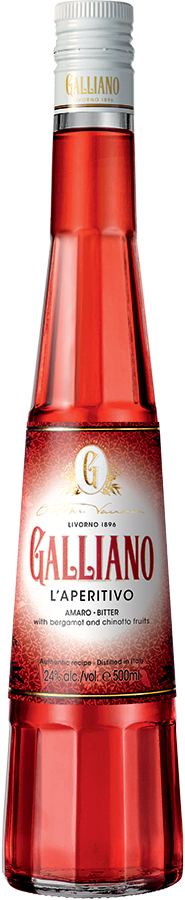 Galliano Apertivo bottle with two branded glasses