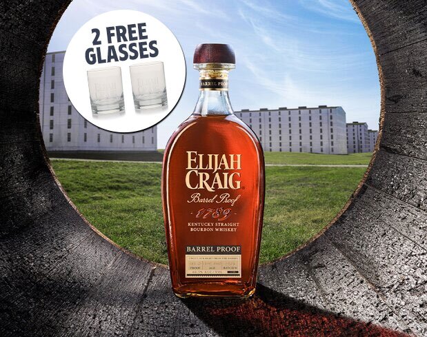 A bottle of Elijah Craig Barrel Proof Bourbon.