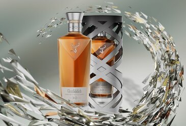 A bottle of Glenfiddich 30 Year Old Suspended