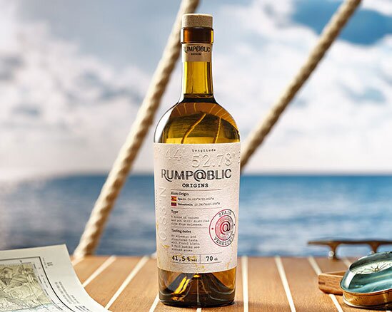 A bottle of Rump@blic Origins Spain/Venezuela rum