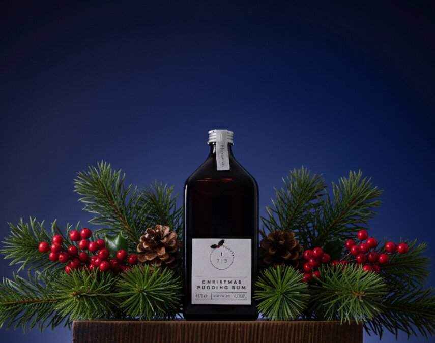 A bottle of Project #173 Christmas Pudding Rum
