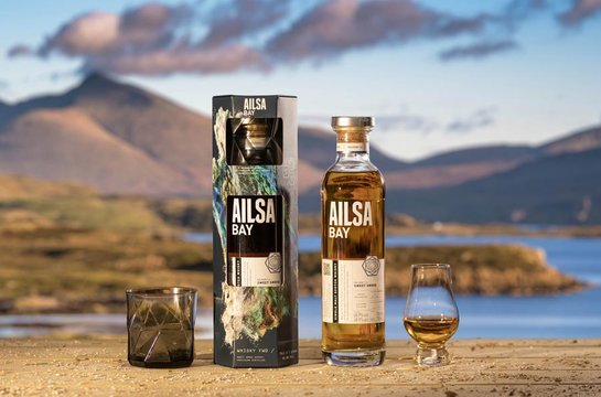 Three Ailsa Bay bottles Scottish background