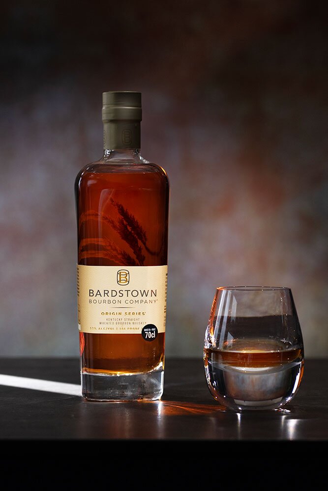 Bardstown Straight Wheated whiskey bottle with glass