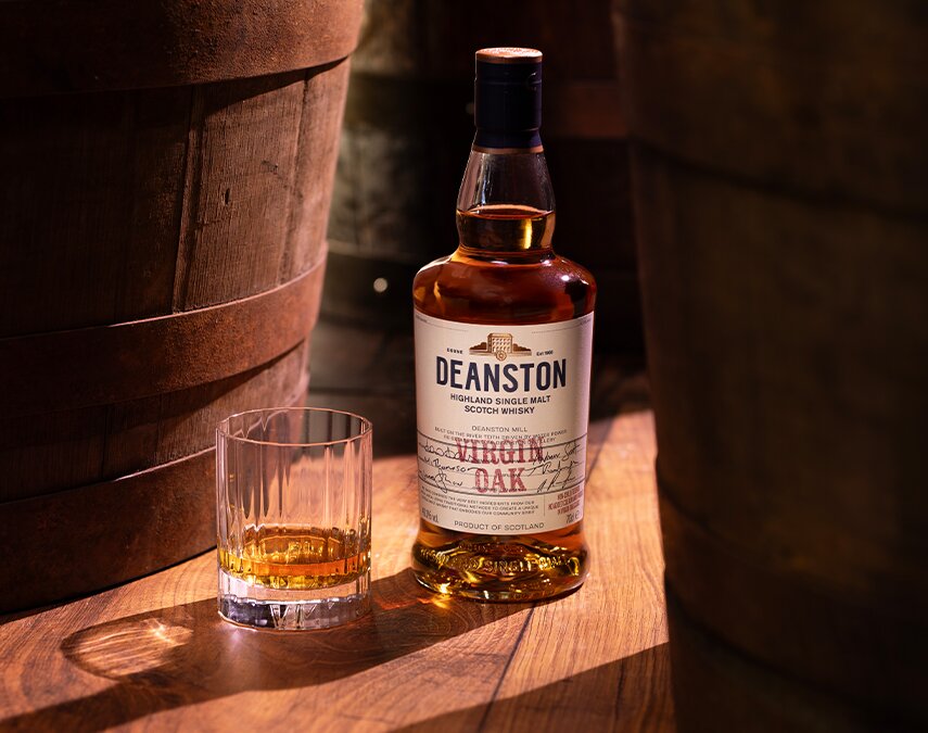 A bottle of Deanston Virgin Oak.