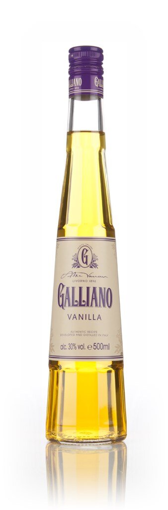 Galliano Vanilla bottle with two branded glasses