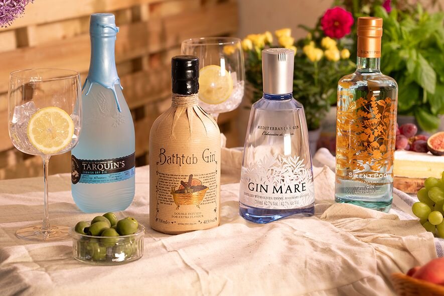 Selection of gin bottles