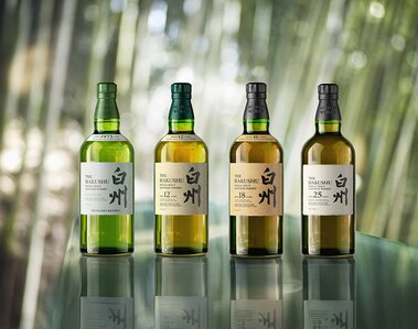 A range of Hakushu whisky bottles