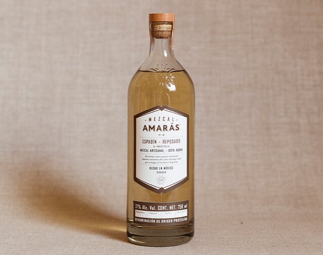 A bottle of Mezcal Amores Espadín Reposado.