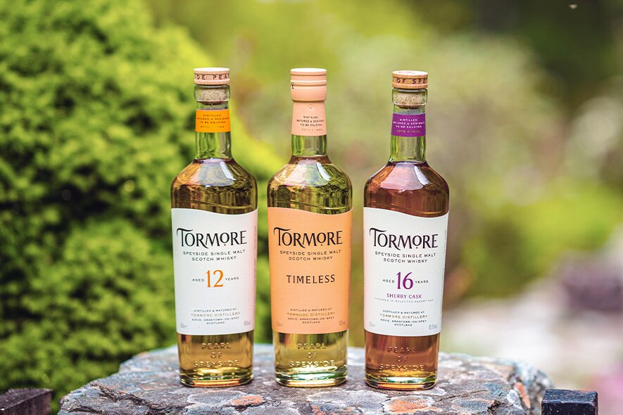 Bottles of Tormore 12, 16 and Timeless.